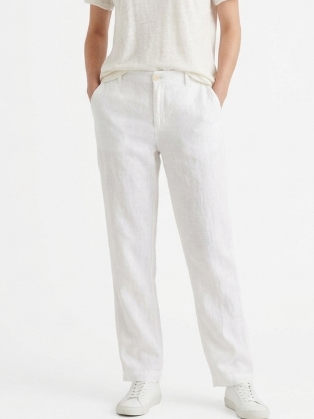 JOHNNY WAS White 100% Linen Trouser Straight Leg Mid Rise